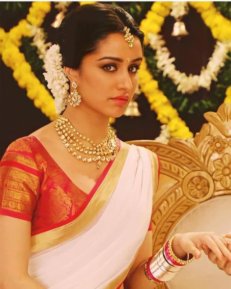 Shraddha In White and Red Saree