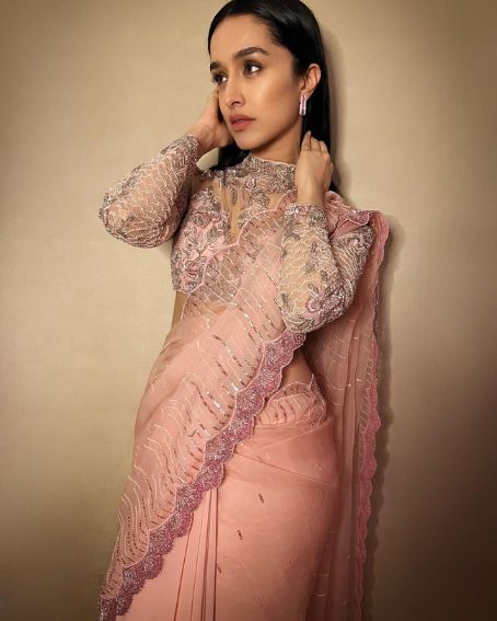 Shraddha Kapoor In Stunning Pink Embroidered And Stone Work Saree