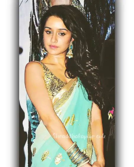 Shraddha Kapoor In Turquoise Blue And Gold Saree