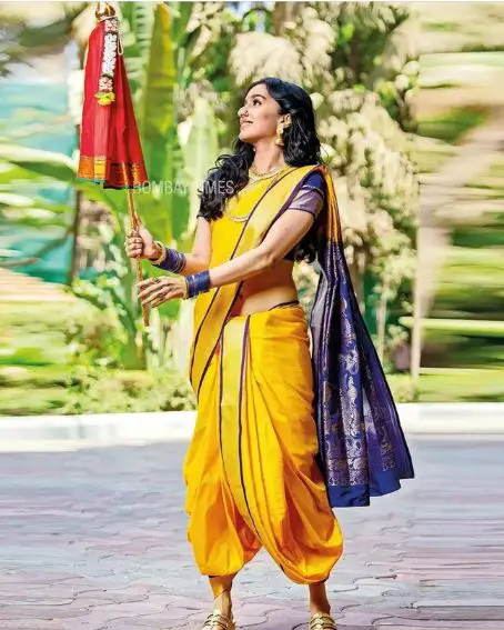 Shraddha Kapoor In Yellow and Navy Blue Maharashtrian Style Saree