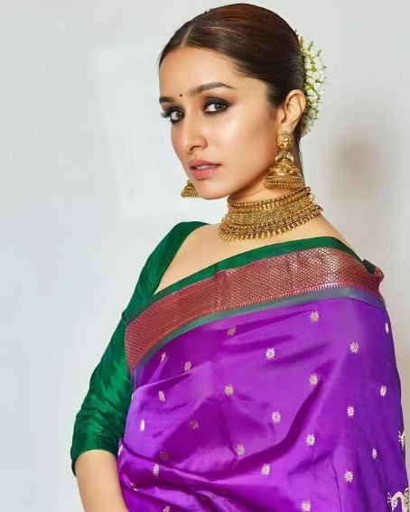 Shraddha Kapoor in Purple And Green Silk Saree