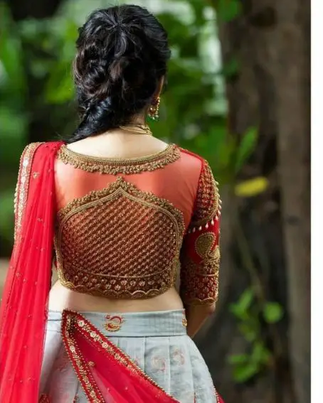 Beautiful embroidery bridal blouse back neck design