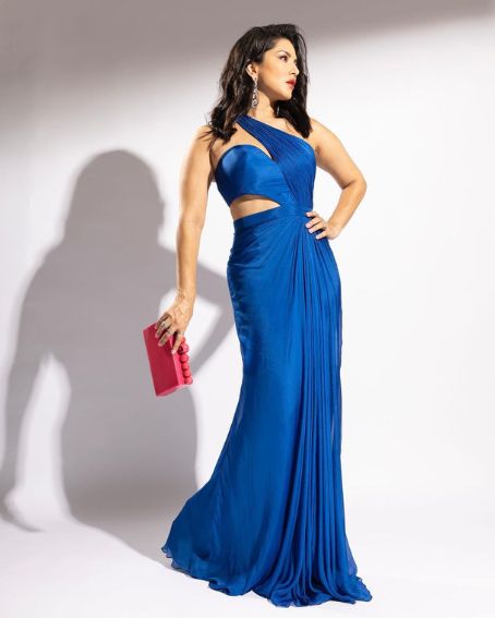 Beautiful Plain Blue Saree With Sleeveless Blouse