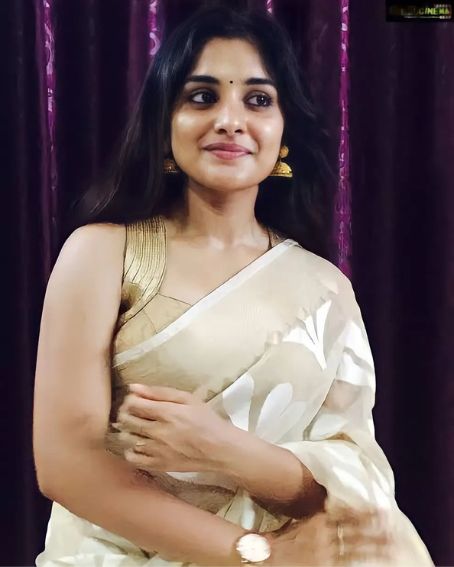 Nivetha Thomas in Cream Printed Saree