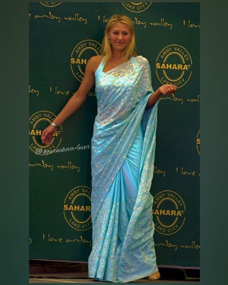 Anna Kournikova Wearing Light Blue Saree