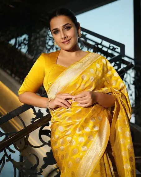 Vidhya Balan In Yellow Banarasi Silk Saree