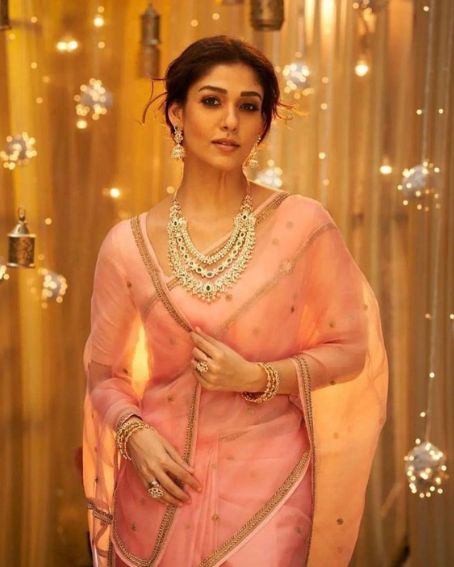 Nayanthara In Baby Pink Color Silk Saree