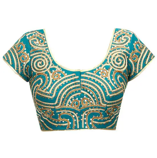 Teal Sequins Embroidered Blouse
