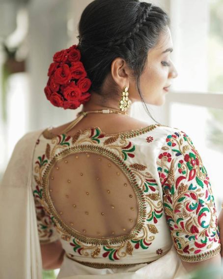15 Different Embroidery Blouse Designs for Back Neck Blouses