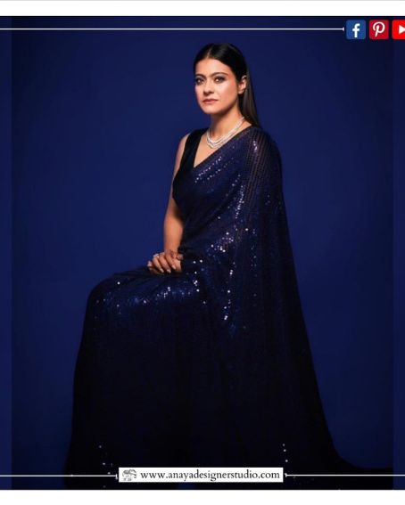 Kajol Inspired By Blue Sequin Saree