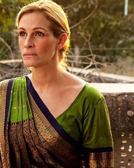 Julia Roberts In Green And Blue Combination Pattu Saree