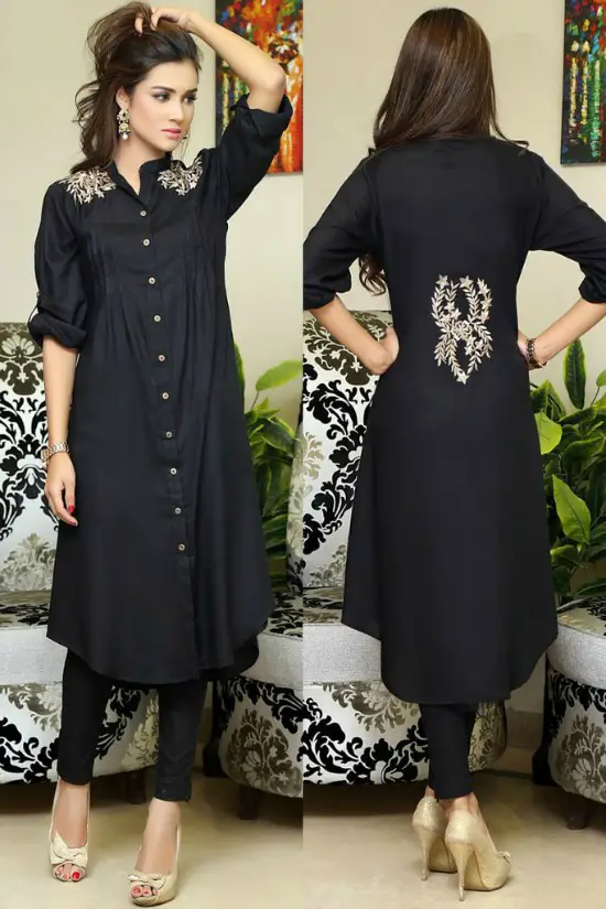 Black  Pakistani Shirt Kurti With Shoulder and Back Embroidery