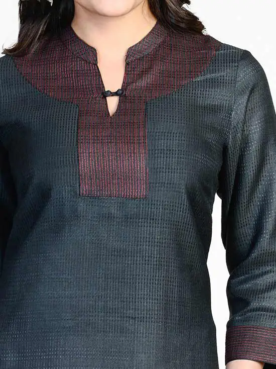 12 Tussar Cotton Textured Top Stitch Tunic