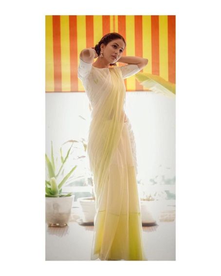 Lavanya Tripathi In Lemon Yellow Ombré Saree