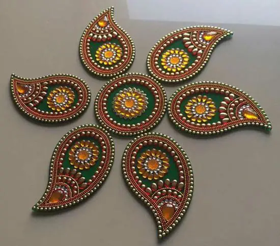 13 Acrylic Mango Shape Rangoli