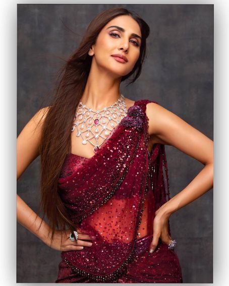 Maroon Western Saree Of Vaani Kapoor