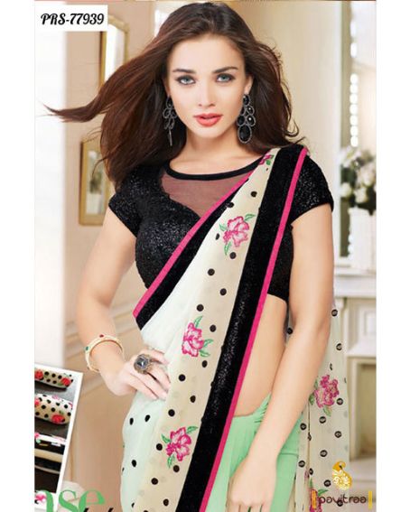 Pretty Amy Jackson In Black And White Saree And Blouse