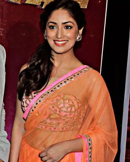 Orange Pink Fancy Saree Look Of Yami Gautam