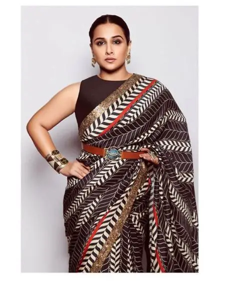 Slaying Beauty Vidhya Balan In Black Printed Saree