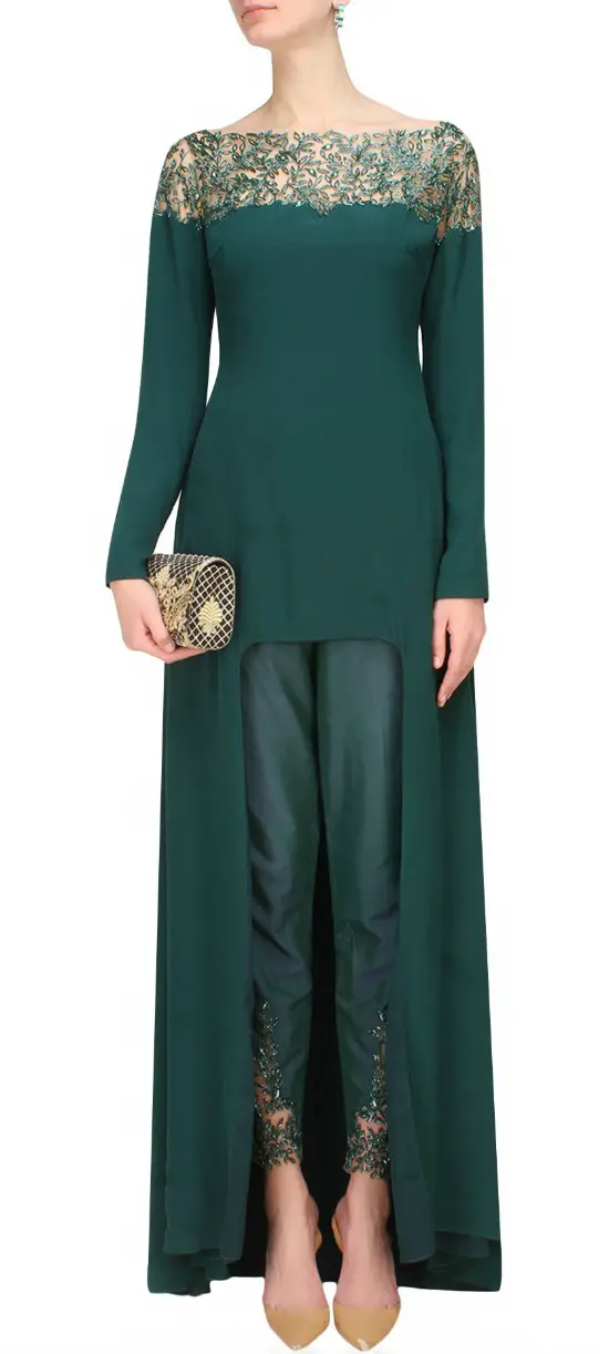 Forest Green High Low Kurti Cape In Crepe Base