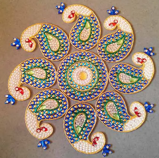 16 Kundan Rangoli Peacock Pattern With Pearls