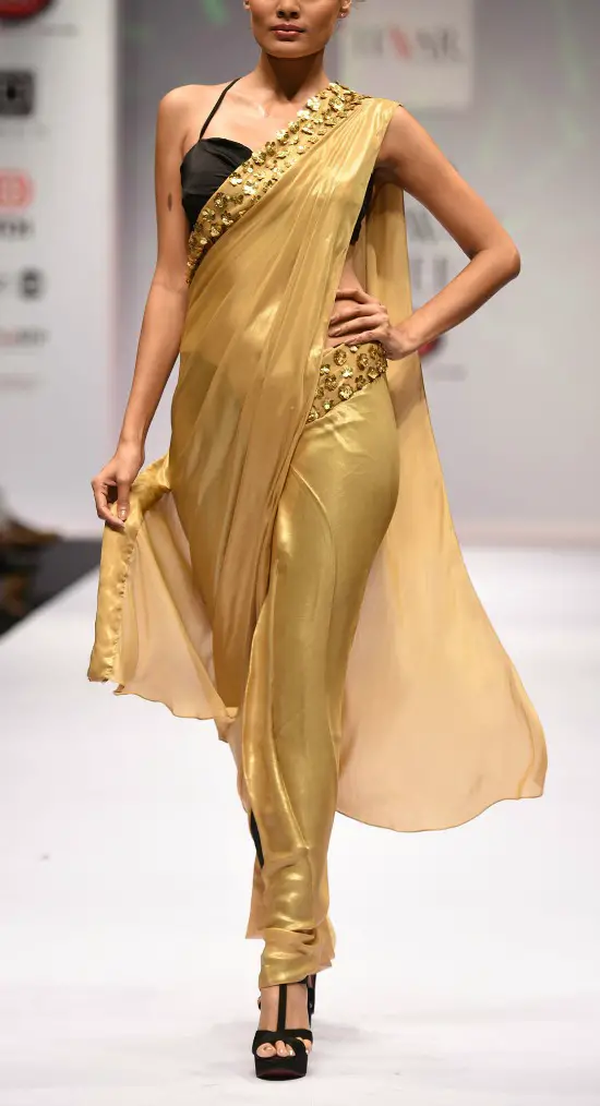 Shiny Golden Saree and Bralette Blouse