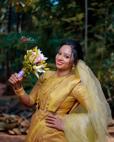 Elegant Golden Christian Wedding Saree