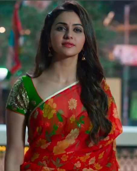 Rakul Preet In Red Floral Saree