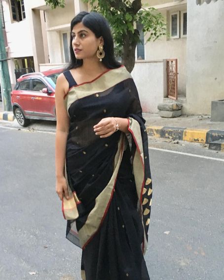 Black Chanderi Saree