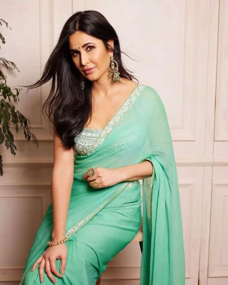 Katrina Dressed In A Sequined Shimmery Peach Saree