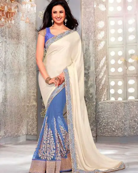 The Divine Divyanka In Blue And White Saree