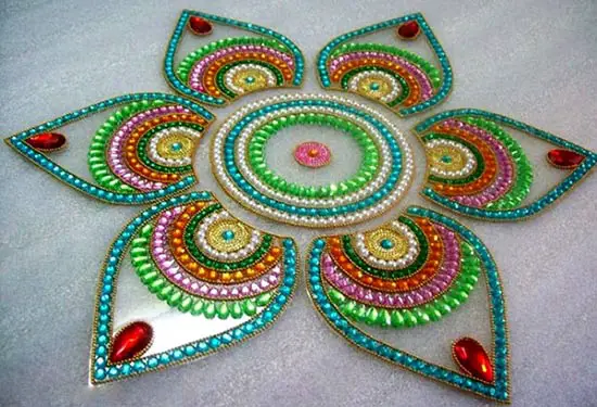 2 Multicolor Leaf Shape kundan rangoli