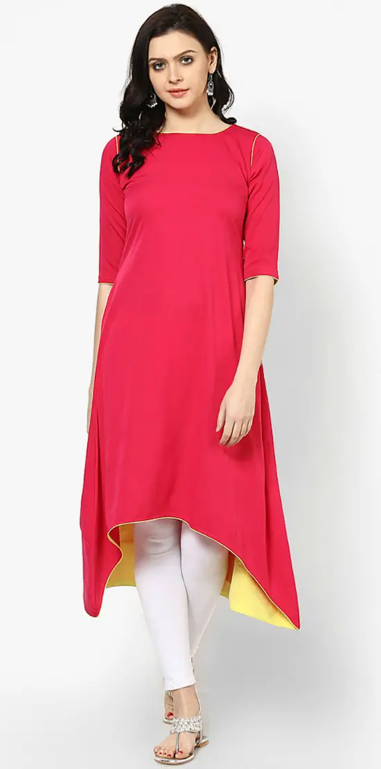 Satin Red Plain C-Cut Kurti