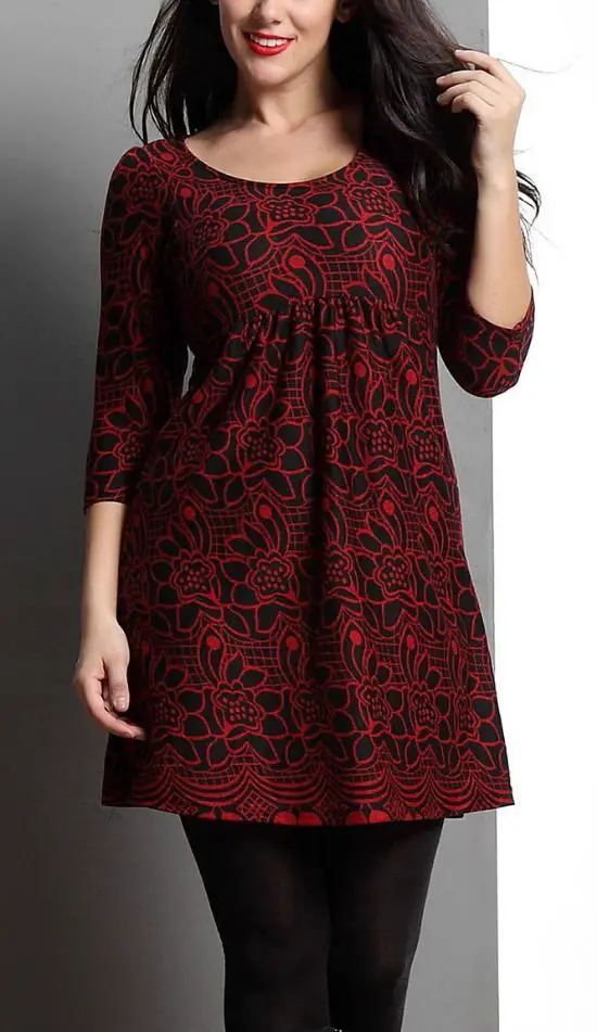 Red Floral Empire-Waist Kurti