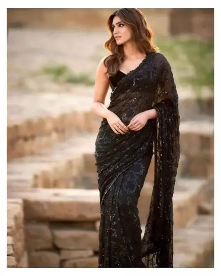 Black Georgette Saree With Sequin Embroidery