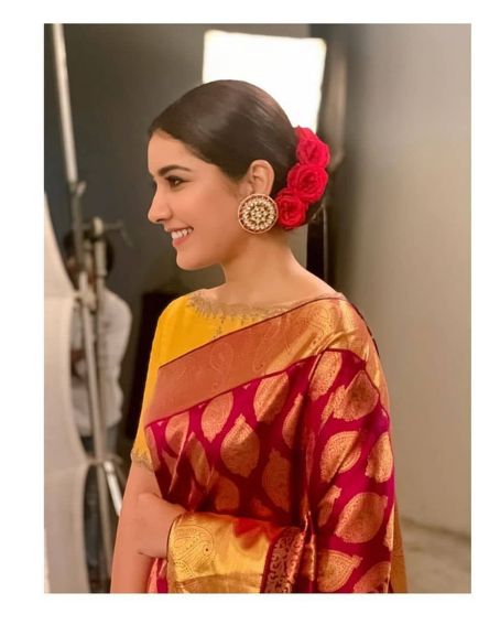 Rashi Khanna In Maroon And Gold Pattu Saree