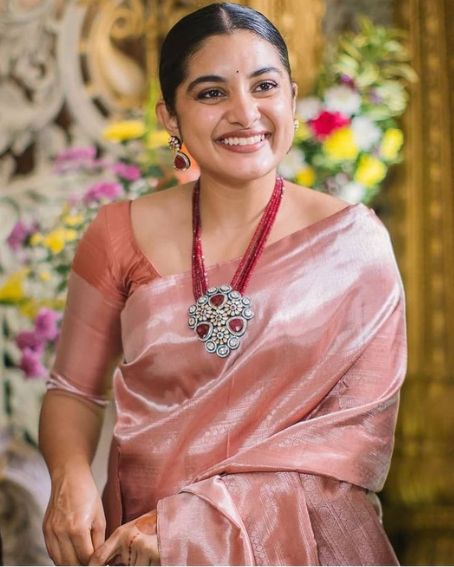 Nivetha Thomas in Onion Pink Saree