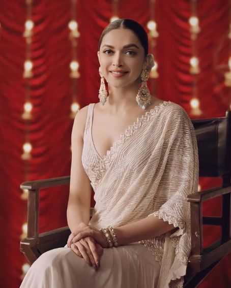 Deepika Padukone Embellished By Ivory Saree