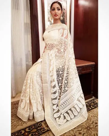 White Embroidery Saree Of Yami Gautam