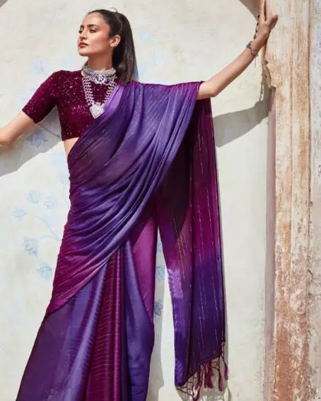 Gorgeous And Grand Purple Chiffon Saree Blouse Design