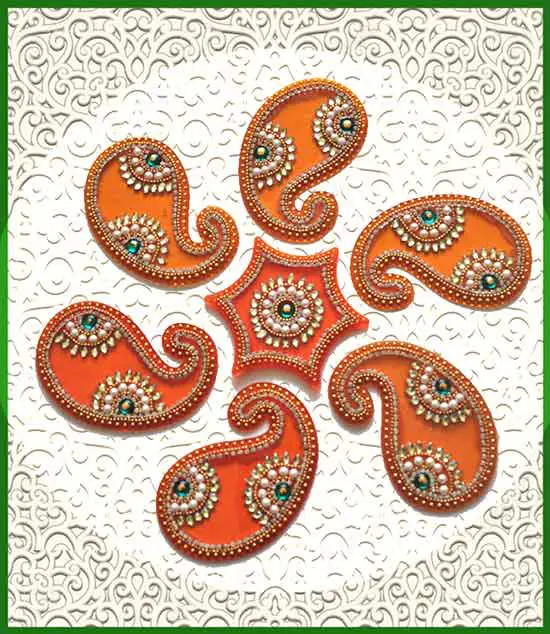 3 Modak Orange Mango Shape Kundan Rangoli