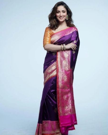 Yami Gautam In Purple And Pink Pattu Saree