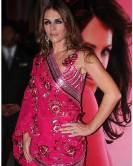 Elizabeth Hurley in Pink Saree