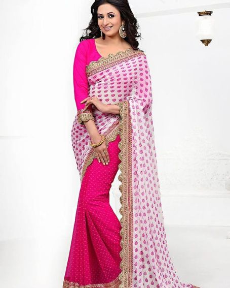 Trending Pink And White Designer Saree Of Tripathi