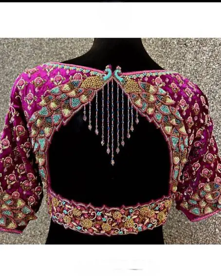 Embroidery with Aari work back neck design