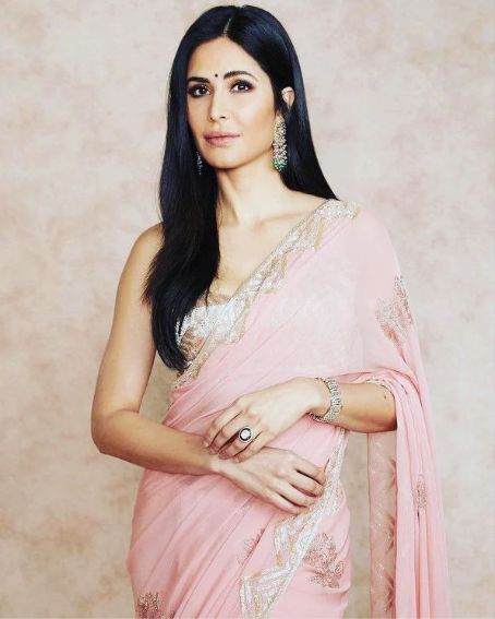 Katrina Flashed With An Orange Color Floral Saree