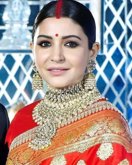 Anushka Sharma In Red With Gold Border Saree