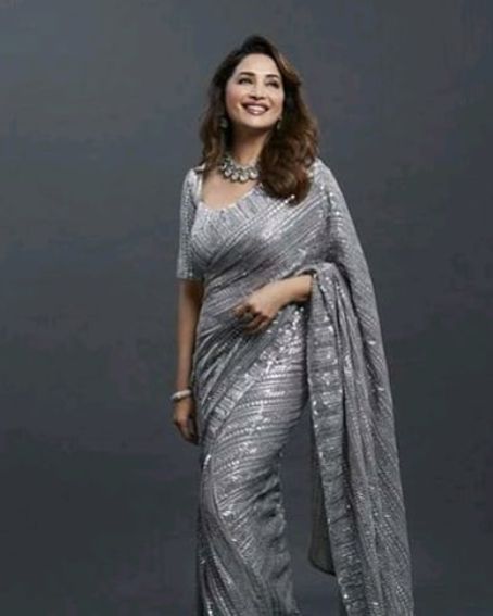 Madhuri Dixit In A Grey Colored Party Wear