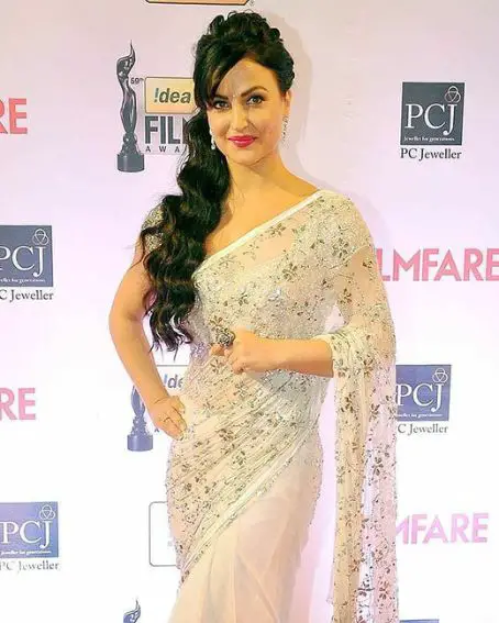 Elli Avram In White Color Fancy Saree