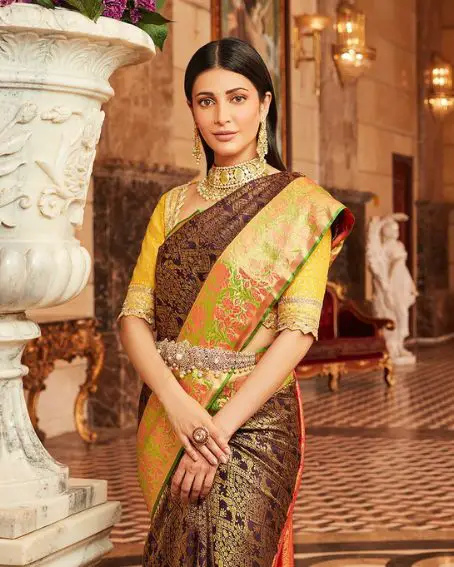 Shruti Hassan In Pure Silk Saree With The Yellow Blouse